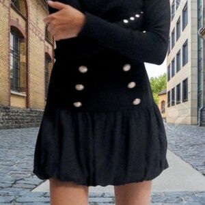 ZARA Black Balloon Short Mini Skirt with Gold Faux Buttons